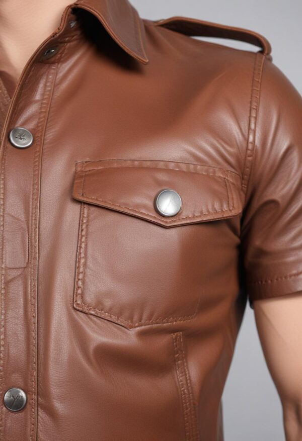 Cinnamon Brown Leather Shirt - Image 2