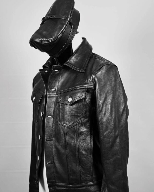 Black Leather Denim Jacket - Image 2