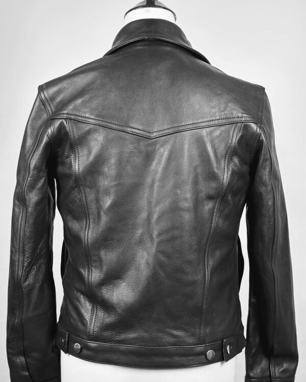 Black Leather Denim Jacket - Image 3