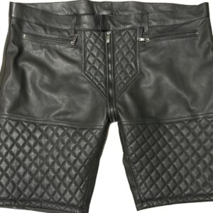 Black Diamond-Stitch Leather Shorts